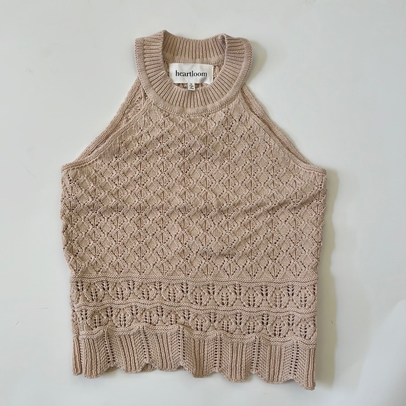 Heartloom Tops - Heartloom Halter Knit Cropped Sleeveless Tan Tank Top Size S